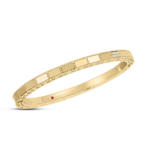18K Yellow Gold Art Deco Mosaic Diamond Accent Bangle