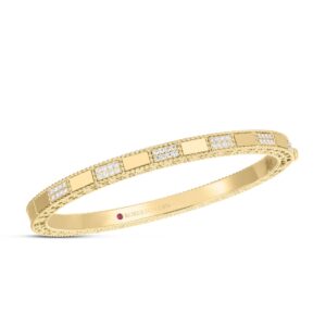 18K Yellow Gold Art Deco Mosaic Alternating Diamond Bangle