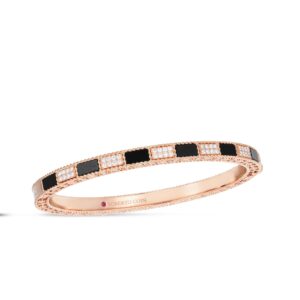 18K Rose Gold Art Deco Mosaic Alternating Black Jade And Diamond Bangle