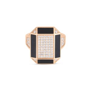 18K Rose Gold Art Deco Mosaic Diamond And Black Jade Ring