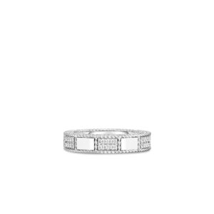 18K White Gold Art Deco Mosaic Alternating Diamond Ring