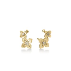 18K Yellow Gold Princess Star Double Diamond Star Climber Earrings