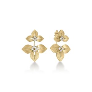 18K Yellow Gold Princess Star Split Diamond Stars Drop Earrings