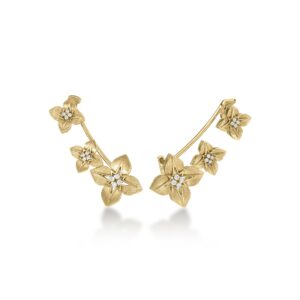18K Yellow Gold Princess Star Triple Diamond Star Climber Earrings