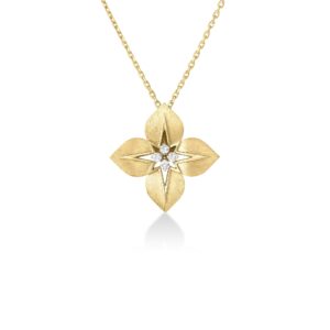 18K Yellow Gold Princess Star Large Diamond Star Necklace