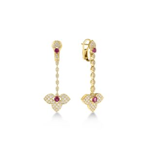 18K Yellow Gold Venetian Princess Diamond And Rubellite Dangle Earrings