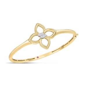 18K Yellow Gold Cialoma Diamond Flower Bangle