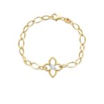 18K Yellow Gold Cialoma Diamond Flower Almond Link Bracelet