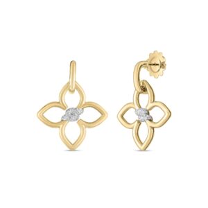 18K Yellow Gold Cialoma Diamond Flower Drop Earrings