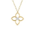 18K Yellow Gold Cialoma Large Diamond Flower Almond Link Long Necklace