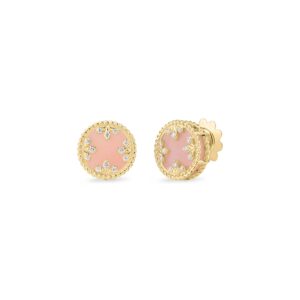 18K Pink Opal Venetian Medallions Small Stud Earrings