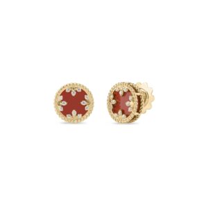 18K Red Agate Venetian Medallions Small Stud Earrings