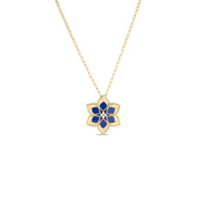 18K Yellow Gold Vernazza Diamond And Lapis Flower Long Necklace