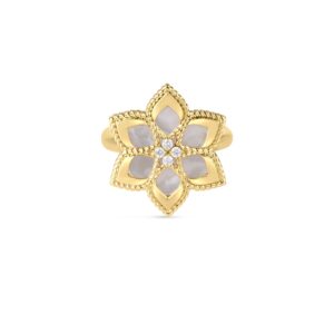 18K Yellow Gold Vernazza Diamond And Mother Of Pearl Flower Ring