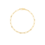 18K Yellow Gold Designer Gold Paperclip And Round Link Chain Bracelet