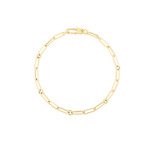 18K Yellow Gold Designer Gold Paperclip And Round Link Chain Bracelet