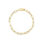 18K Yellow Gold Designer Gold Alternating Polished And Fluted Paperclip Link Chain Bracelet