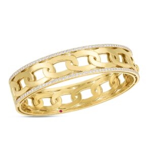 18K Yellow Gold Navarra Wide Bangle With Diamonds