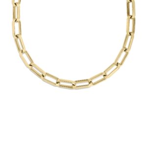 18K Yellow Gold Designer Gold Flat Edge Oval Link Chain Necklace