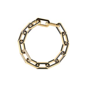 18K Yellow Gold Designer Gold Black Ceramic And Diamond Accent Bracelet