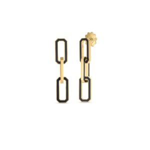 18K Yellow Gold Designer Gold Black Ceramic Dangle Earrings
