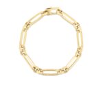 18K Yellow Gold Designer Gold Mixed Link Chain Bracelet