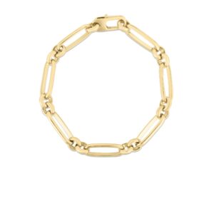 18K Yellow Gold Designer Gold Mixed Link Chain Bracelet
