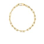 18K Yellow Gold Designer Gold Alternating Beaded End And Paperclip Link Bracelet