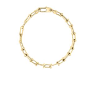 18K Yellow Gold Designer Gold Alternating Beaded End And Paperclip Link Bracelet