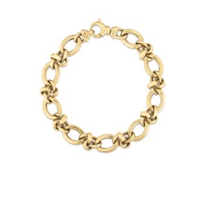 18K Yellow Gold Designer Gold Alternating Mixed Link Bracelet
