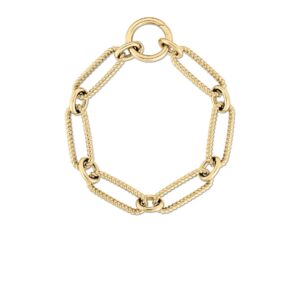 18K Yellow Gold Designer Gold Alternating Fluted Paperclip And Oval Link Bracelet