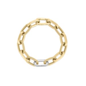 18K Yellow Gold Designer Gold Alternating And Diamond Paperclip Link Bracelet