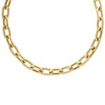 18K Yellow Gold Designer Gold Alternating Polished And Fluted Thick Paperclip Link Chain Necklace
