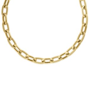 18K Yellow Gold Designer Gold Alternating Polished And Fluted Thick Paperclip Link Chain Necklace