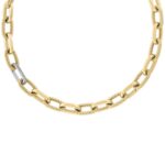 18K Yellow Gold Designer Gold Alternating And Diamond Paperclip Link Chain Necklace