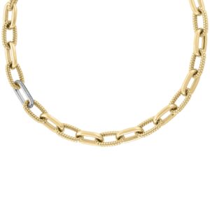 18K Yellow Gold Designer Gold Alternating And Diamond Paperclip Link Chain Necklace
