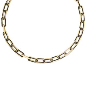 18K Yellow Gold Designer Gold Black Ceramic And Diamond Accent Link Chain Necklace