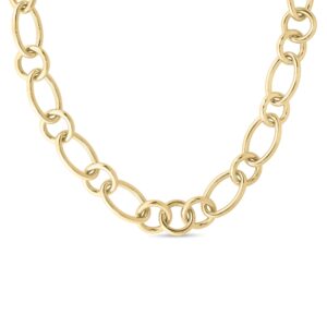 18K Yellow Gold Designer Gold Alternating Round And Oval Link Chain Necklace
