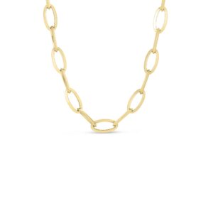 18K Yellow Gold Designer Gold Knife Edge Oval Link Chain Necklace