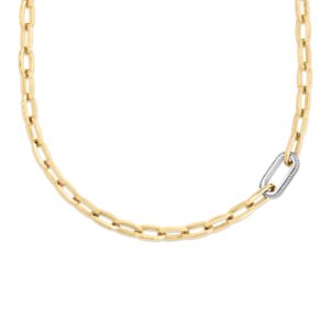 18K Default Title Designer Gold Single Large Diamond Paperclip Link Chain Necklace