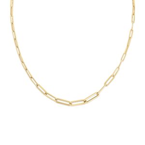 18K Yellow Gold Designer Gold Paperclip Link Chain Necklace