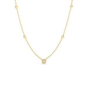 18K Yellow Gold Designer Gold Diamond Alternating Bead Necklace