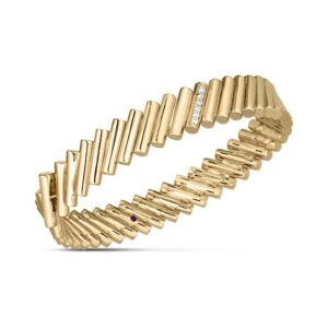 18K Yellow Gold Domino Diamond Accent Bangle