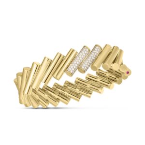 18K Yellow Gold Domino Double Diamond Accent Bangle
