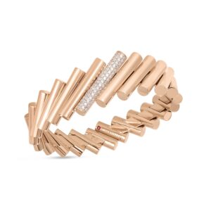 18K Rose Gold Domino Diamond Accent Wide Bangle
