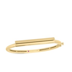 18K Yellow Gold Domino Diamond Accent Bar Bangle
