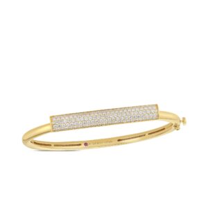 18K Yellow Gold Domino Pavé Diamond Bar Bangle