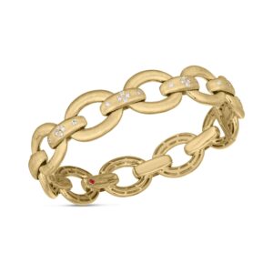 18K Yellow Gold Duchessa Diamond Accent And Satin Oval Link Bangle