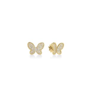 18K Yellow Gold Jasmine Pavé Diamond Butterfly Stud Earrings