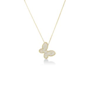 18K Yellow Gold Jasmine Pavé Diamond Butterfly Necklace
